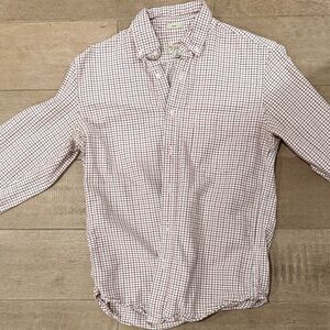 J. Crew White Button-Down Shirt with Red Grid (Slim Small)